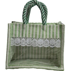 color stripe jute bag with clearview & lace
