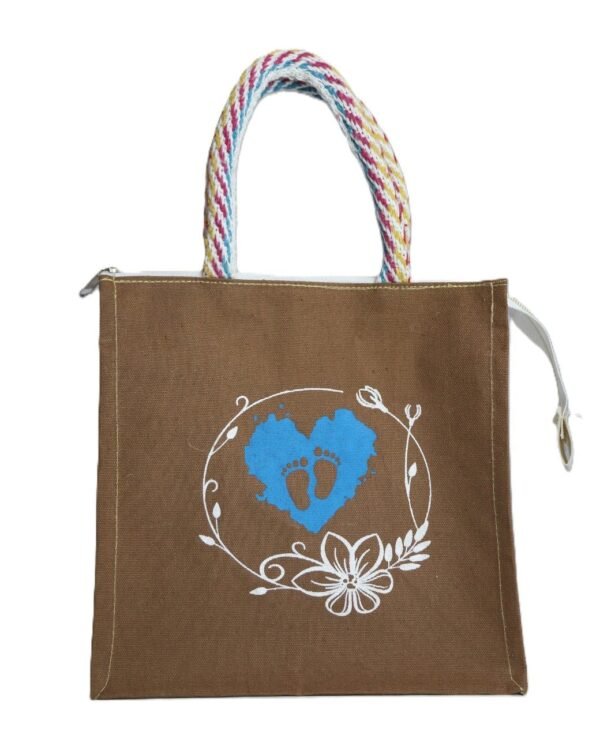 Heart & Foot printed colored canvas bag - Image 4