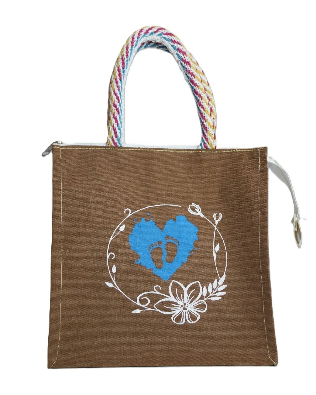 Heart & Foot printed colored canvas bag - Image 4
