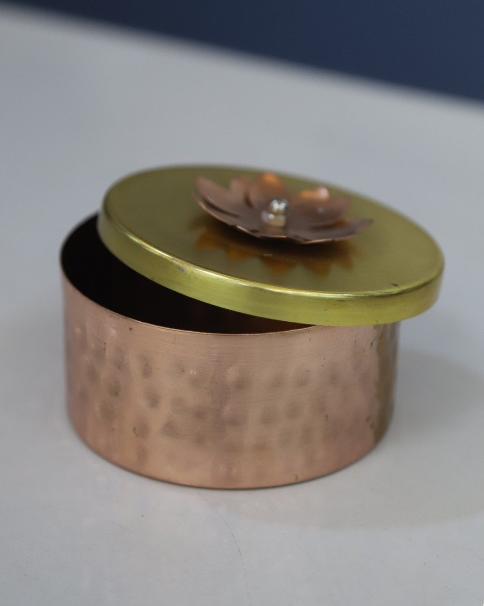 Flat Decorative Copper Jar with Lid - Image 5