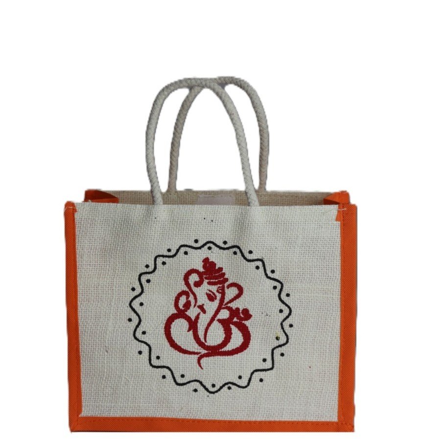 Ganesha Printed jute bag with nonwoven side color 10L x 8H - Image 3