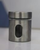 Glass jar with silver coverand lid