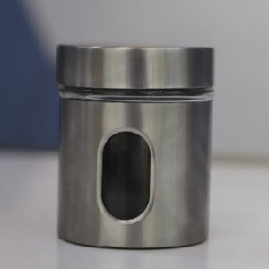 Glass jar with silver coverand lid