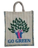 jute bag-Go green printed with side color