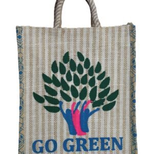 jute bag-Go green printed with side color