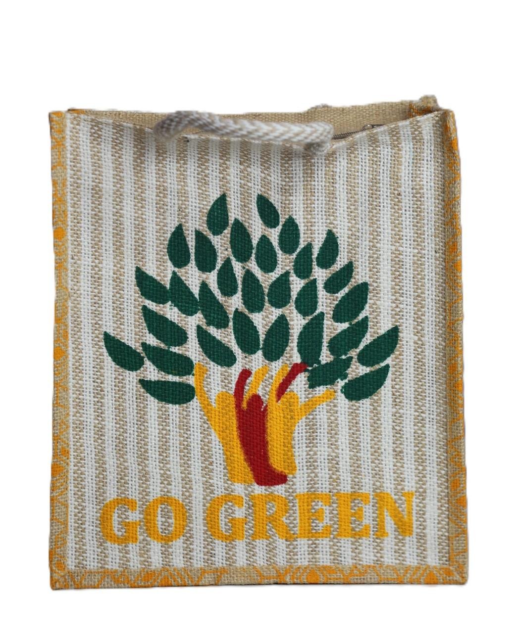 Jute bag—Go Green printed with side color - Image 5