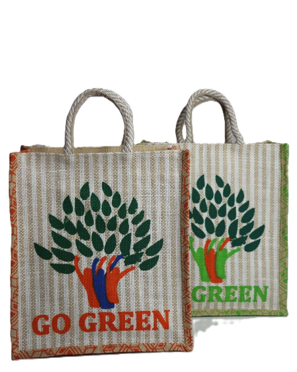 Jute bag—Go Green printed with side color - Image 3