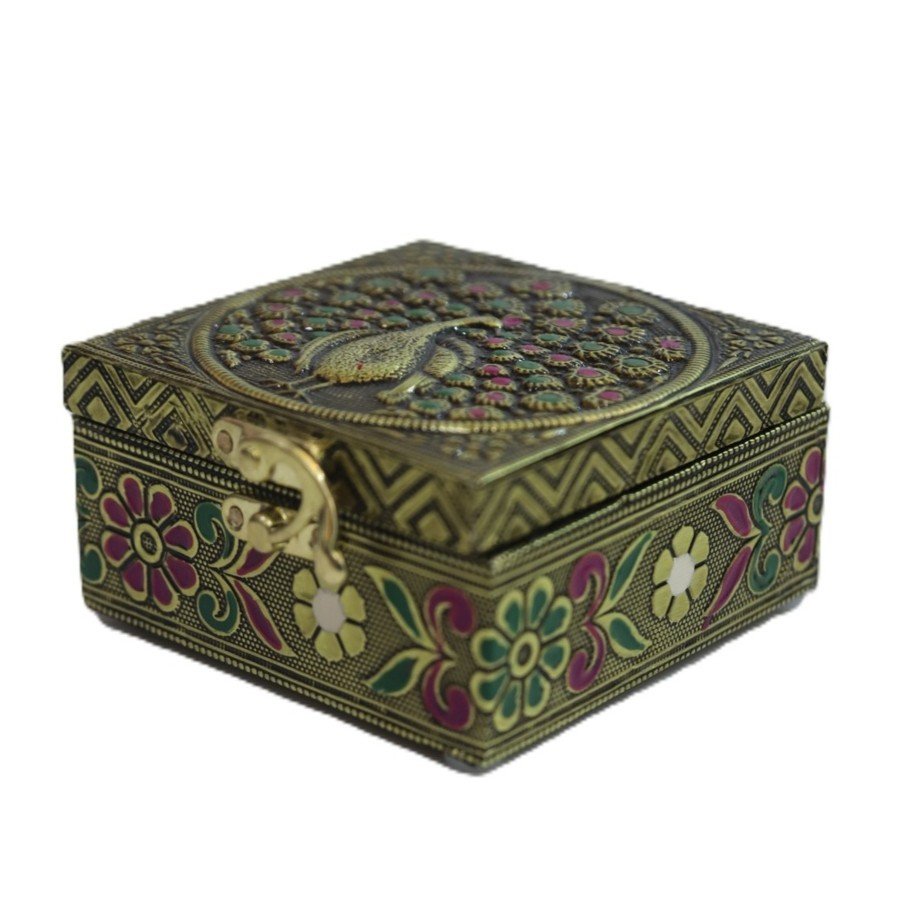 Kalamkari Decorative Jewel Box with peacock Design - Image 4