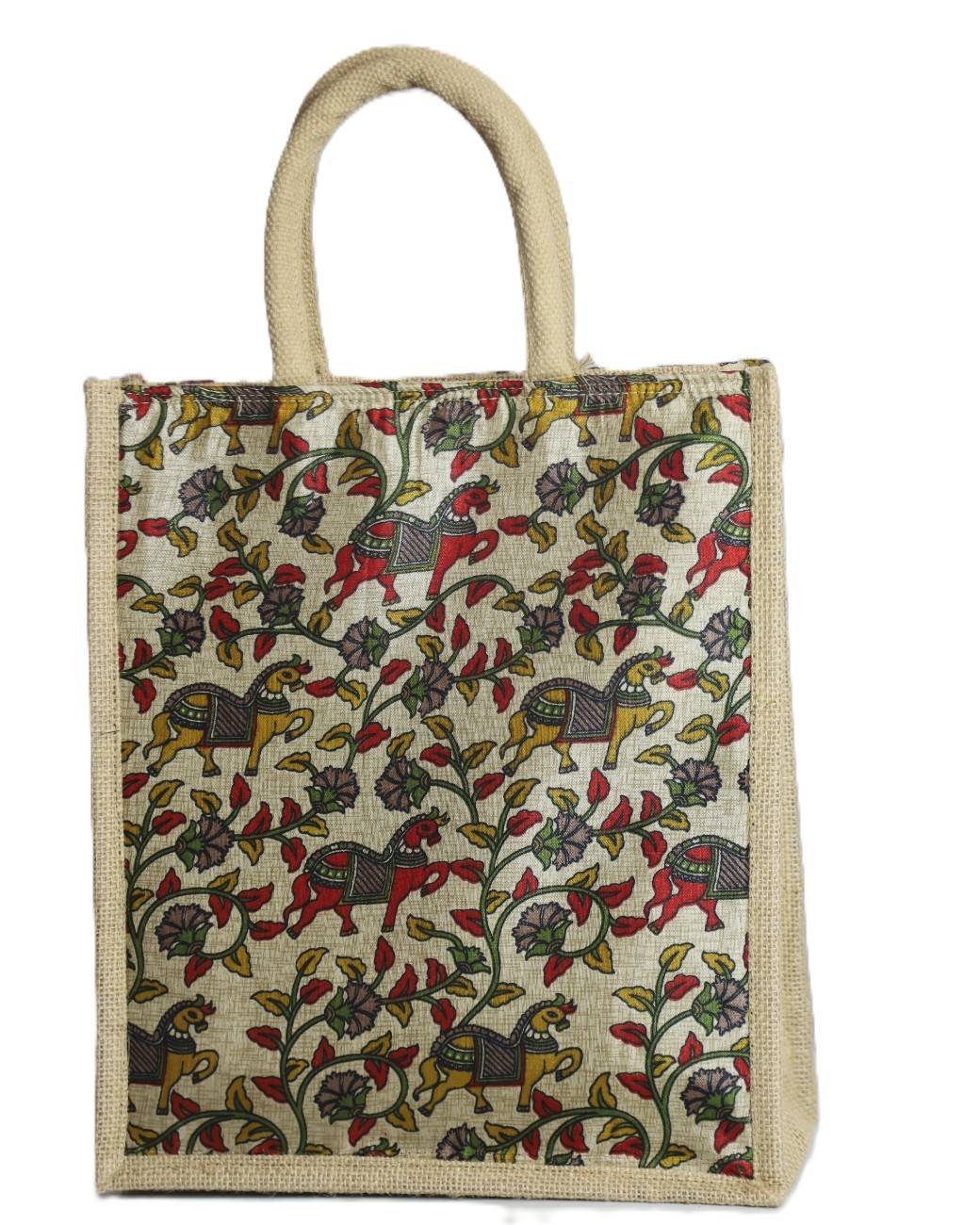 Kalamkari natural Jute bag large 12L x 14H - Image 3
