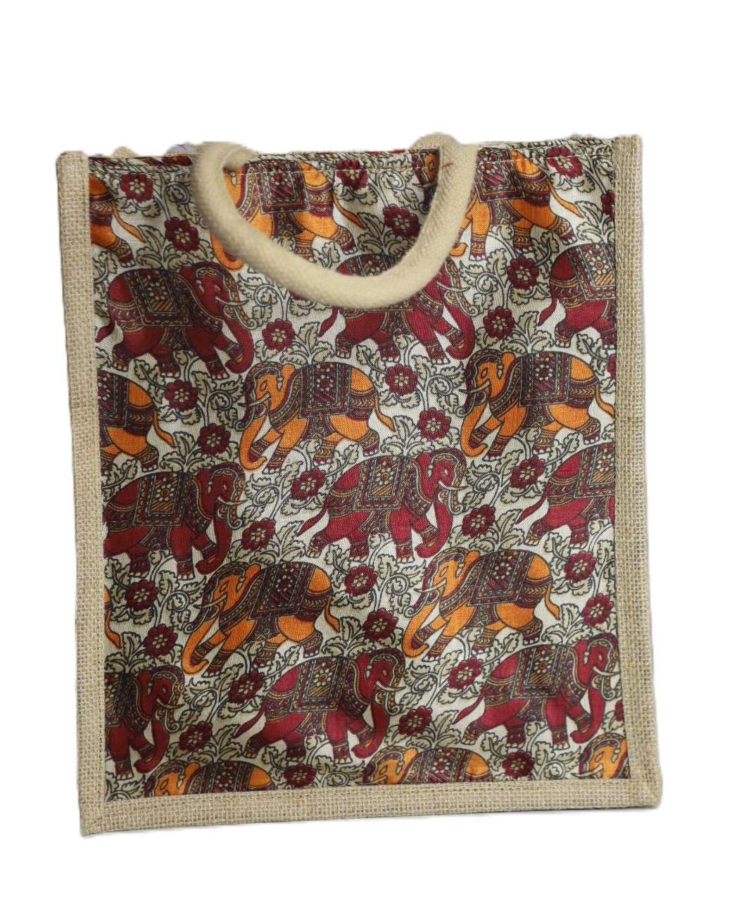 Kalamkari natural Jute bag large 12L x 14H - Image 4