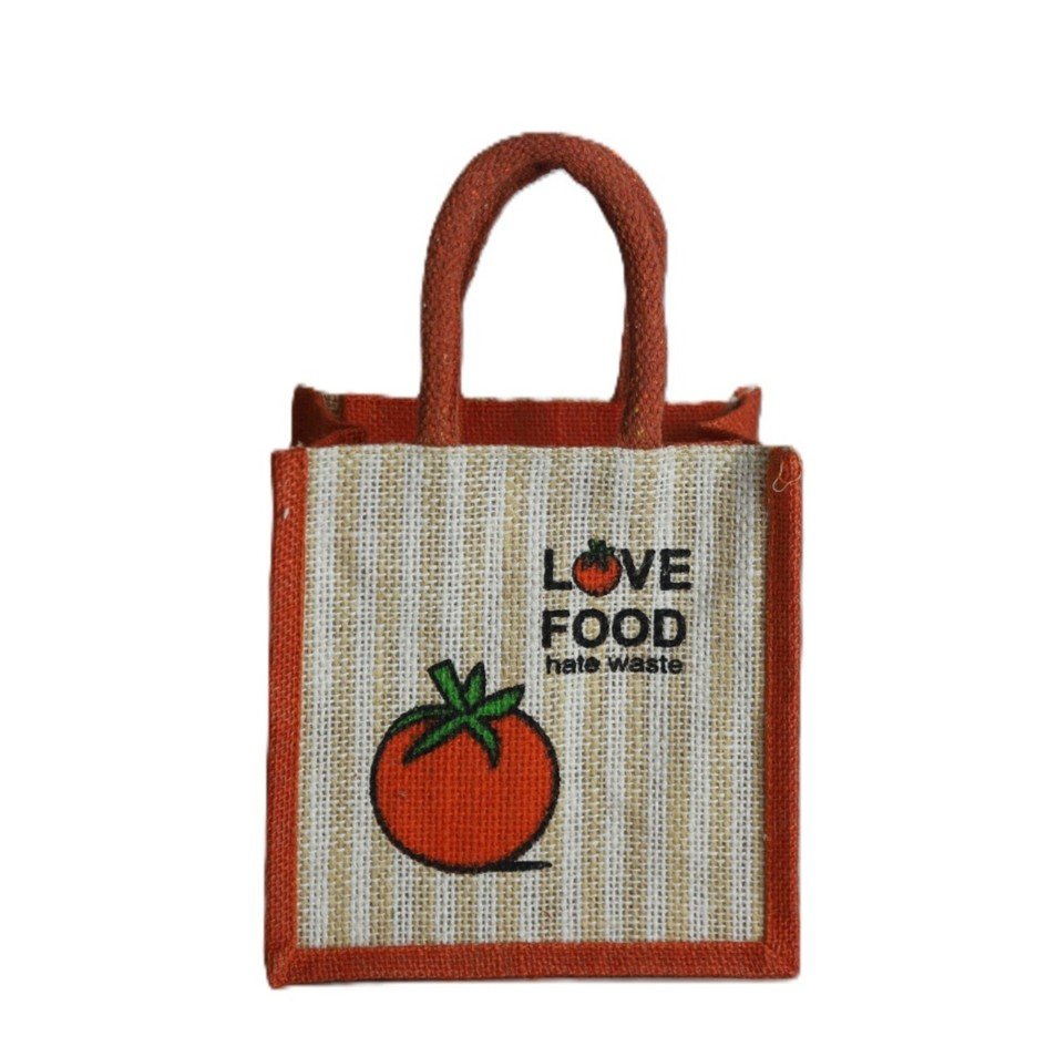 Love Food Printed Jute Bag Small 8x8 - Image 5
