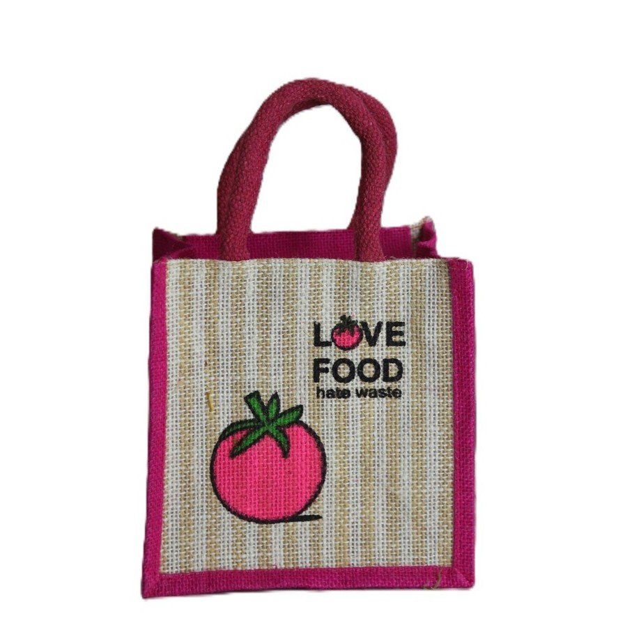 Love Food Printed Jute Bag Small 8x8 - Image 6