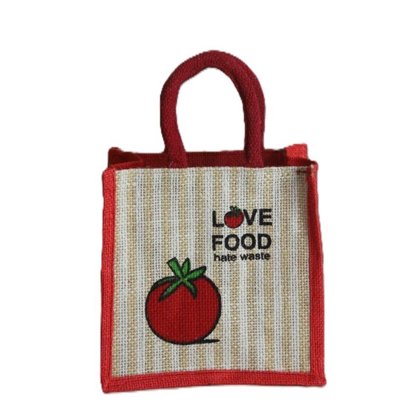 Love Food Printed Jute Bag Small 8x8 - Image 4