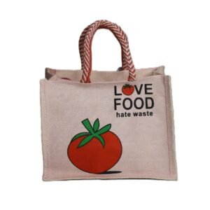 Love food hate waste printed color canvas bag