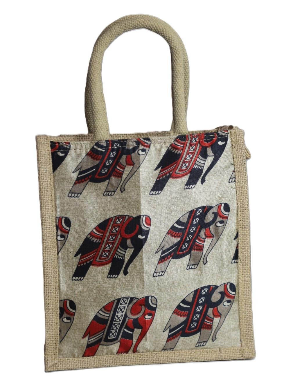 Kalamkari natural jute bag Medium 10L x 11H - Image 5