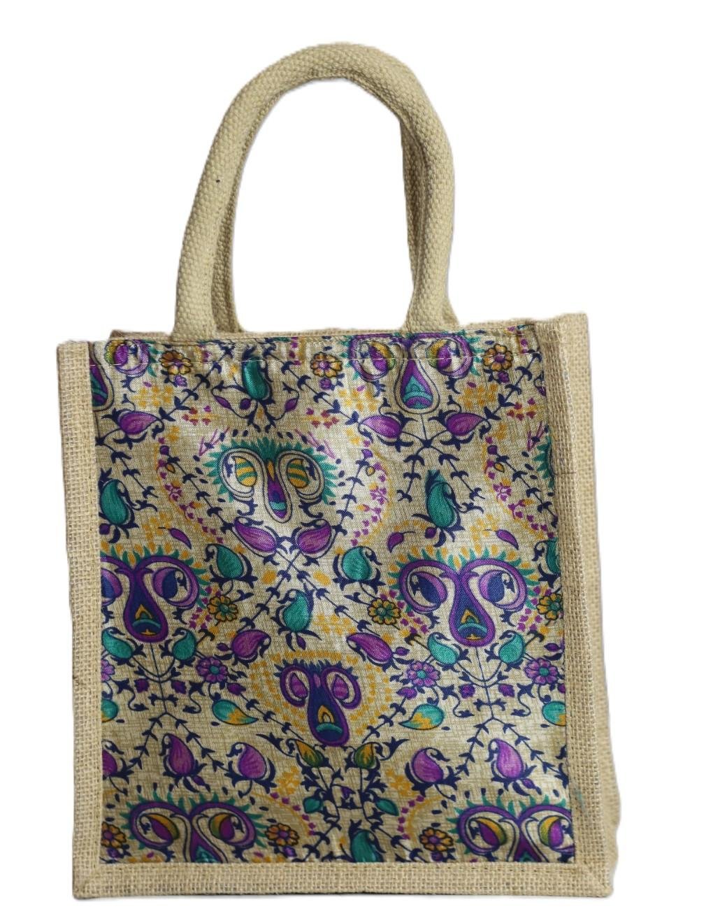Kalamkari natural jute bag Medium 10L x 11H - Image 2