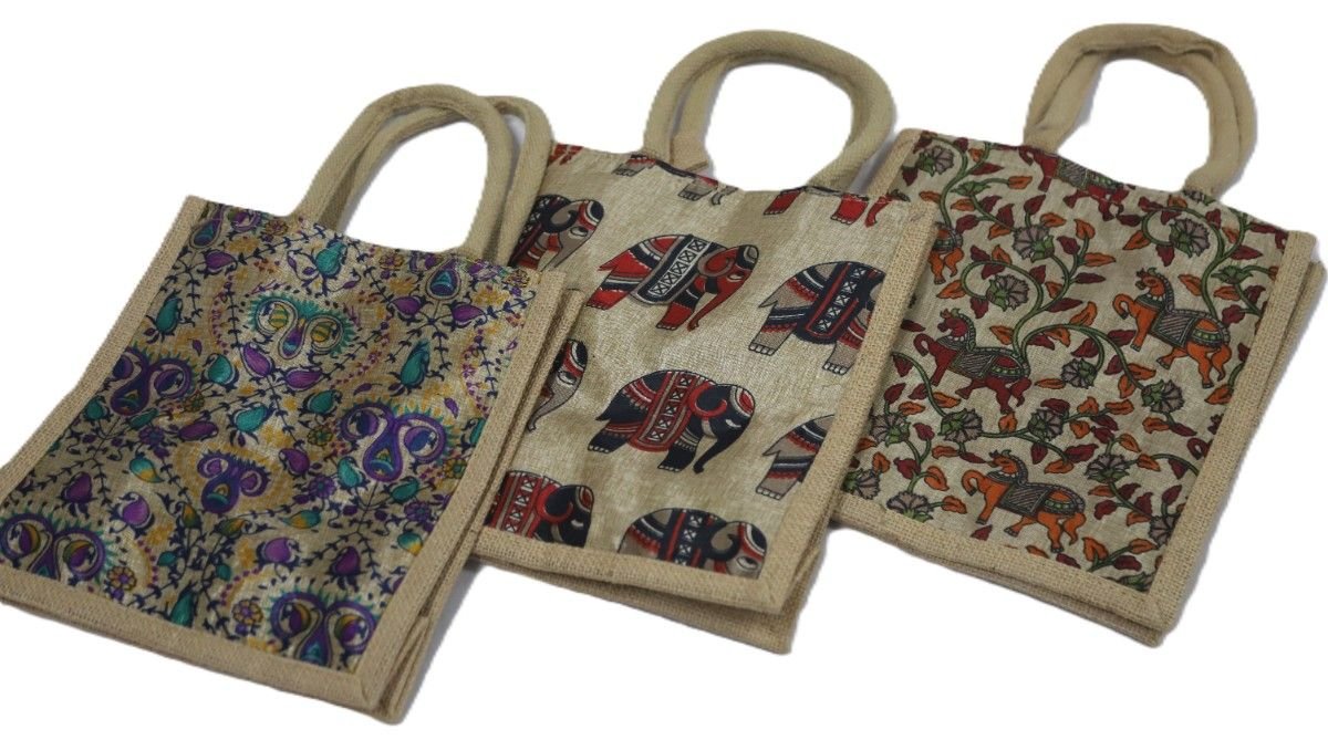 Kalamkari natural jute bag Medium 10L x 11H - Image 4