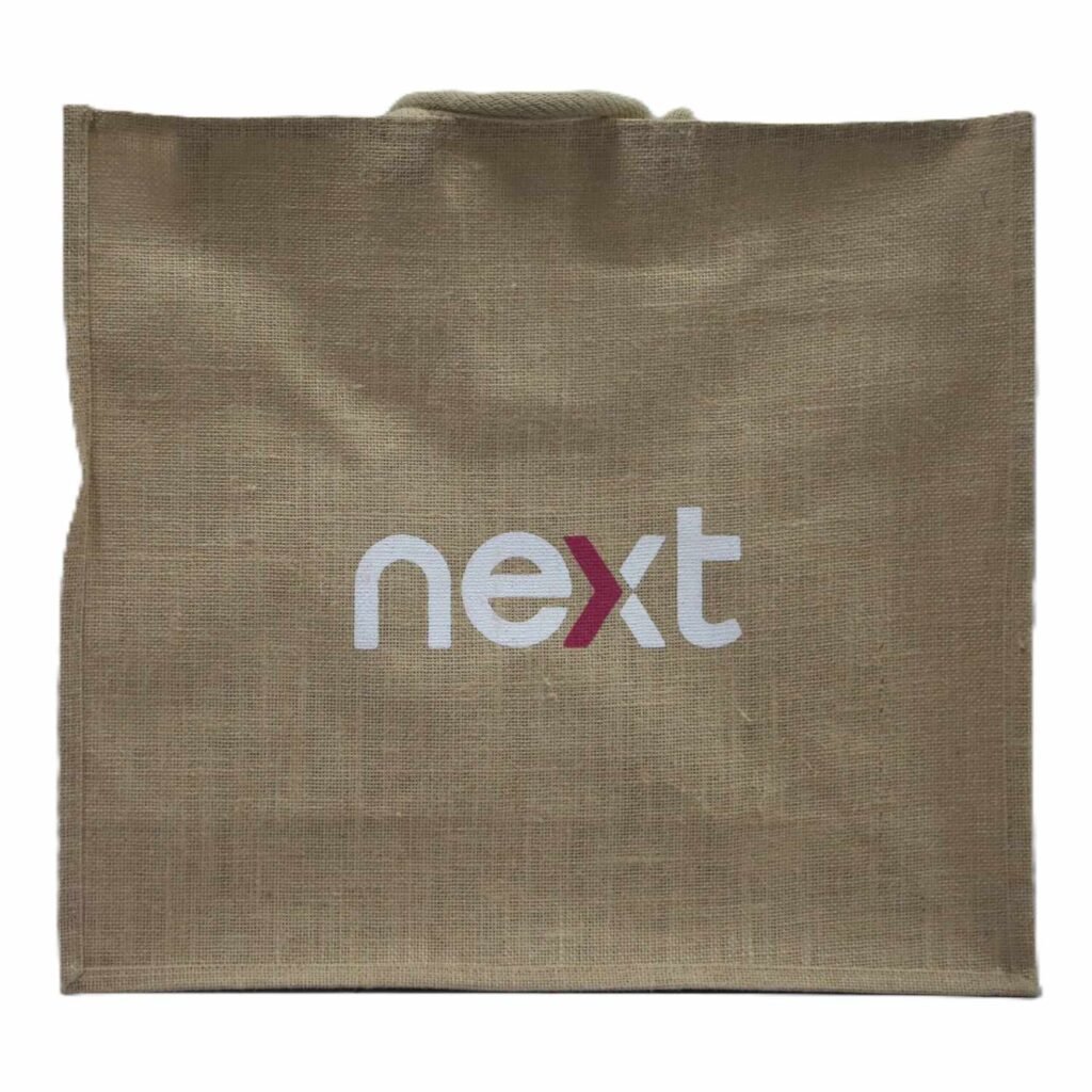 Natural color jute bag with next print
