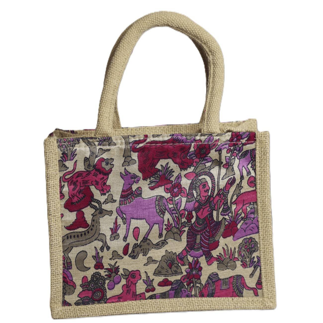Kalamkari Natural Jute bag small 10L x 8H - Image 6