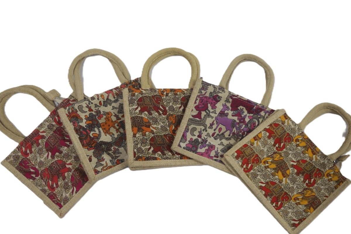 Kalamkari Natural Jute bag small 10L x 8H - Image 2