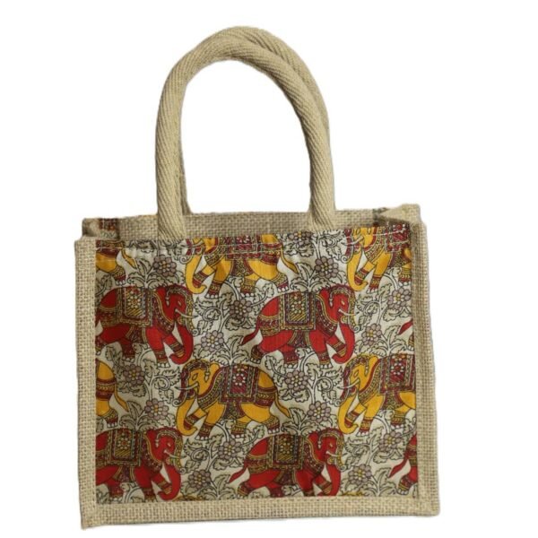 Kalamkari Natural Jute bag small 10L x 8H - Image 4