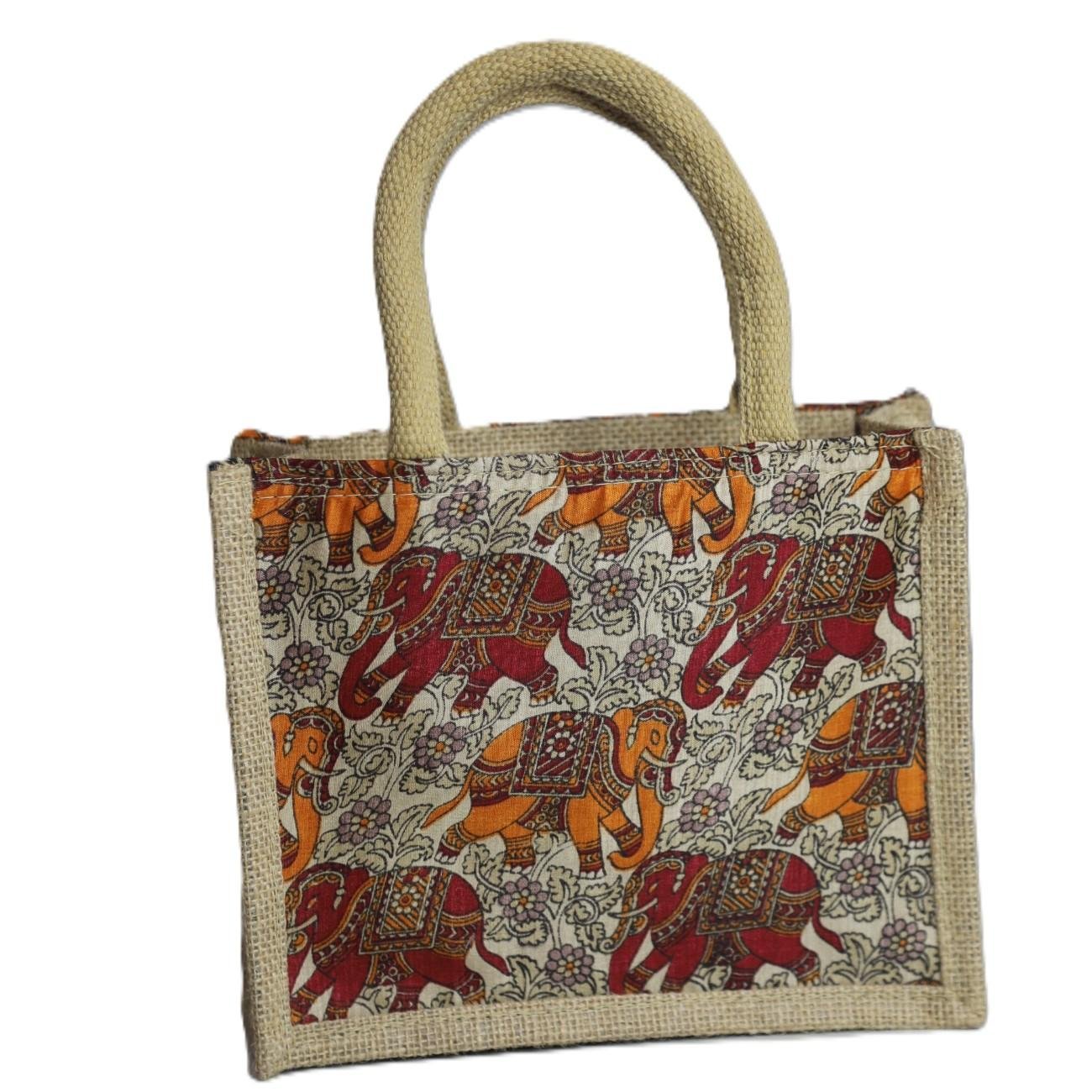 Kalamkari Natural Jute bag small 10L x 8H - Image 5