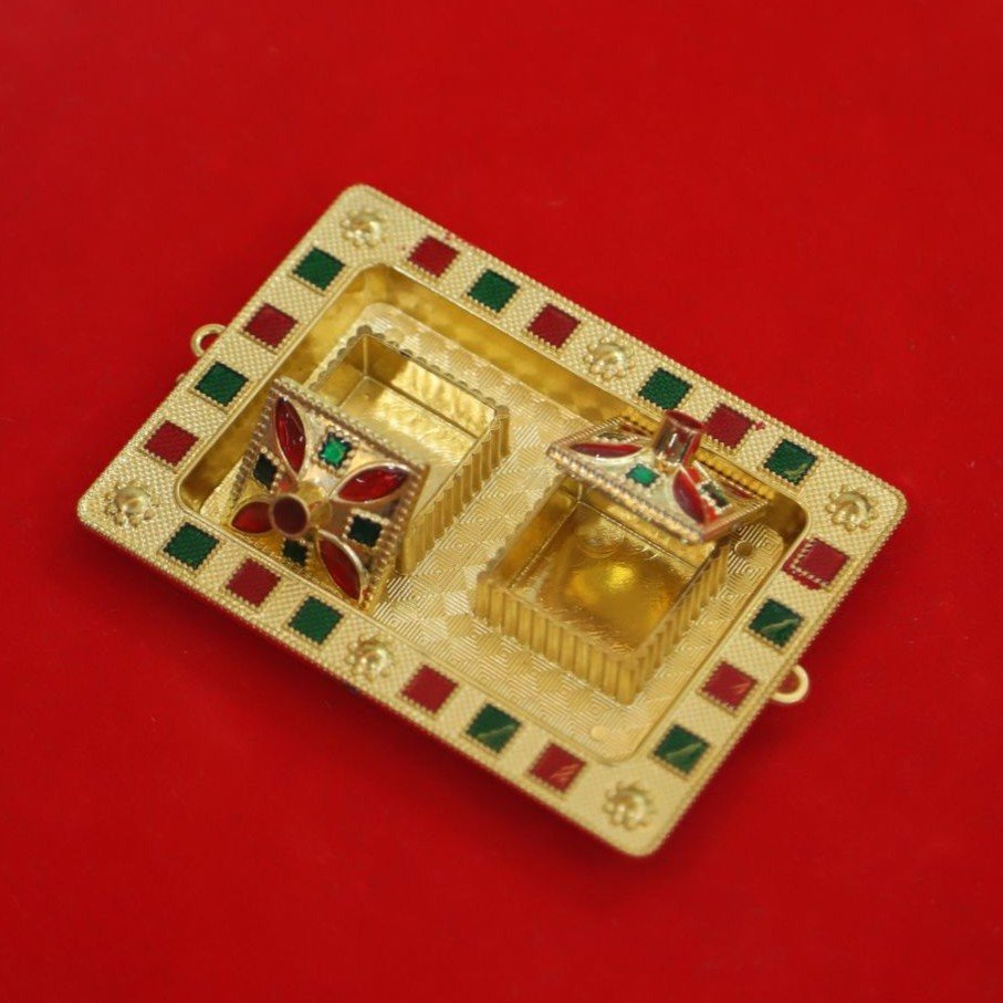 Decorative Fiber Kumkum Holder with Square Inner Box & Tray - Image 3