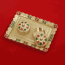 Decorative Fiber Kumkum Holder with Square Inner Box & Tray