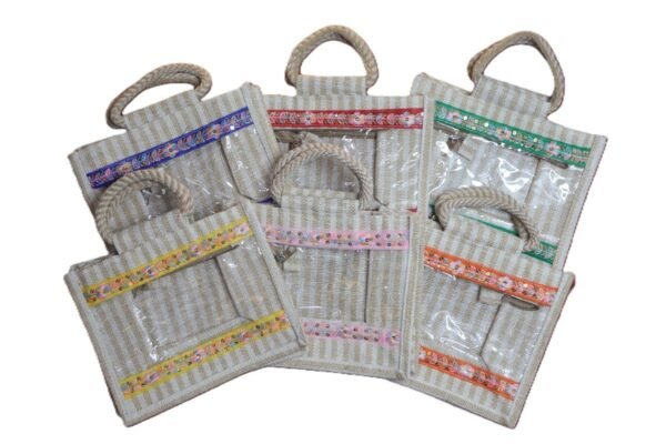 Transparent panel Jute bag with jari design - Image 5