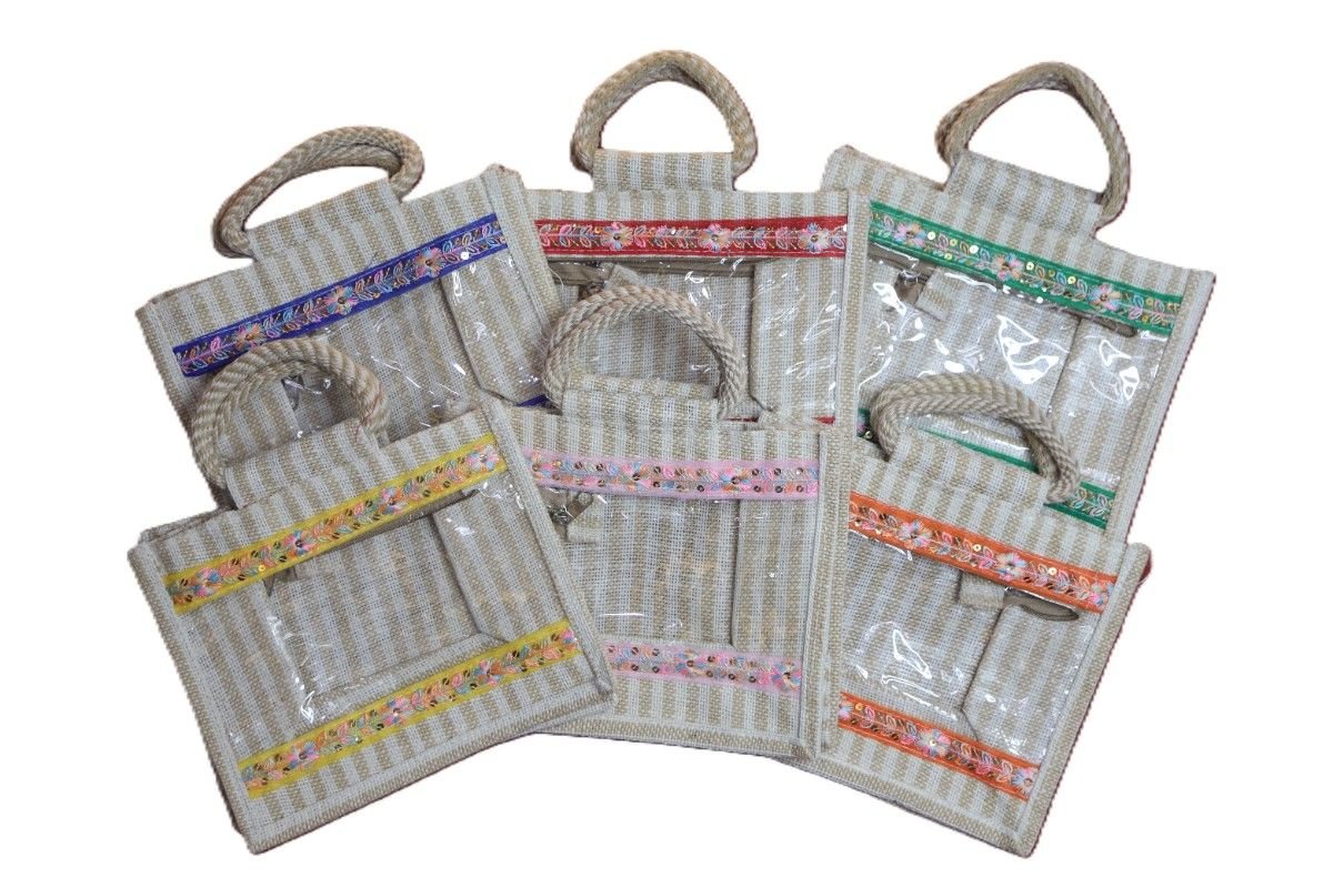 Transparent panel Jute bag with jari design - Image 5