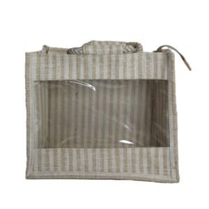 White stripe transparent jute bag