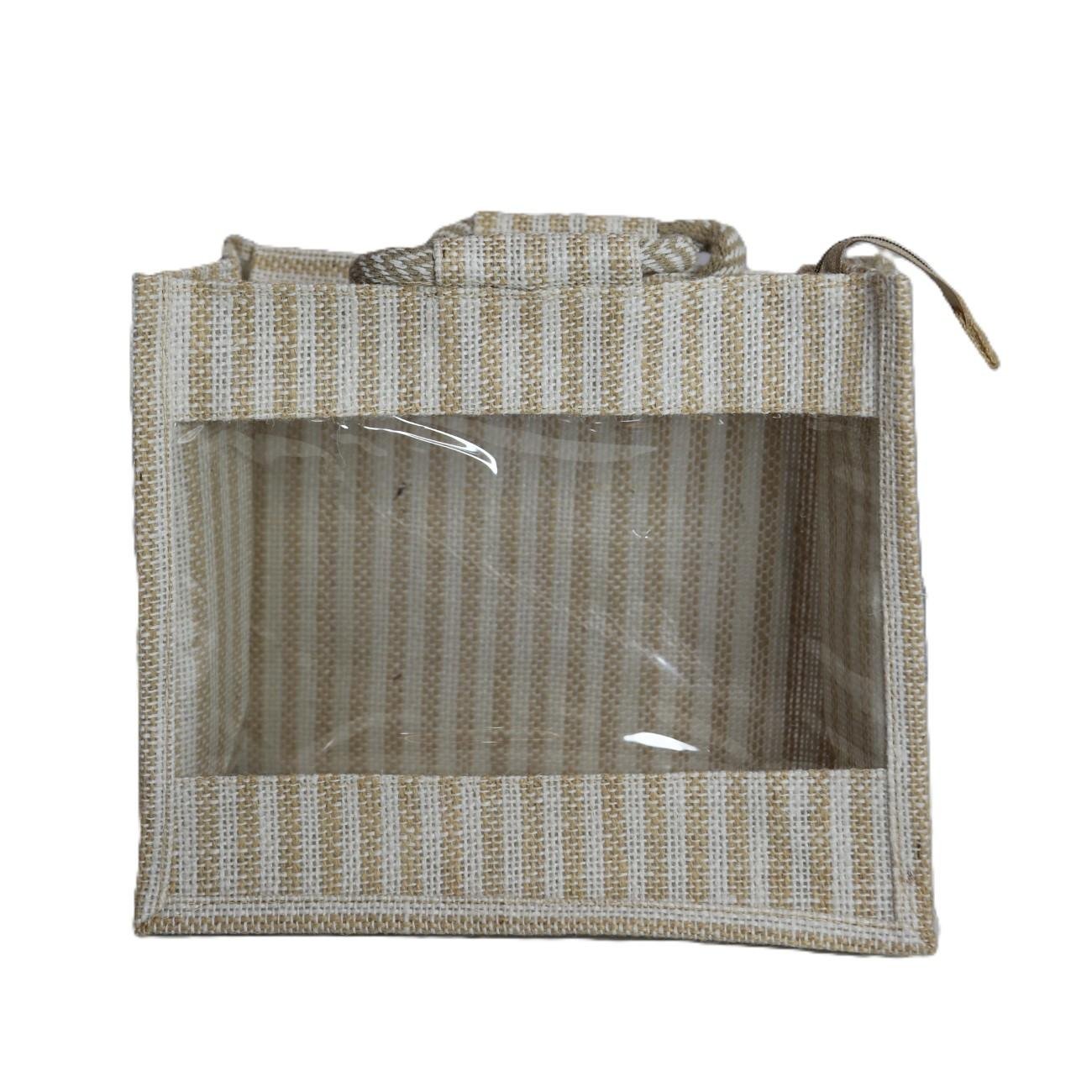 White stripe transparent jute bag