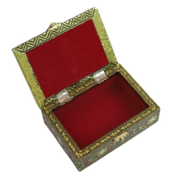 Kalamkari Decorative Jewel Box with Artistic peacock Floral Pattern 4W x 6L - Image 3
