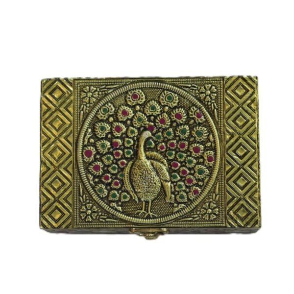 Kalamkari Decorative Jewel Box with Artistic peacock Floral Pattern 4W x 6L - Image 2