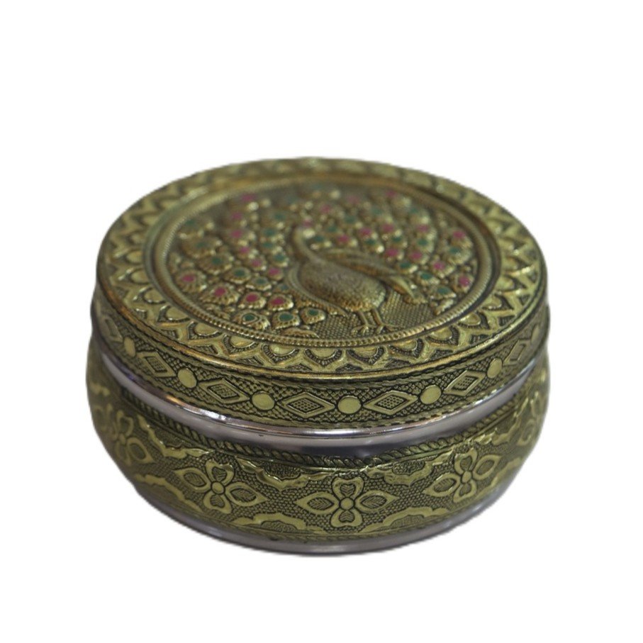 Kalamkari peacock-designed Stainless box large - Image 2