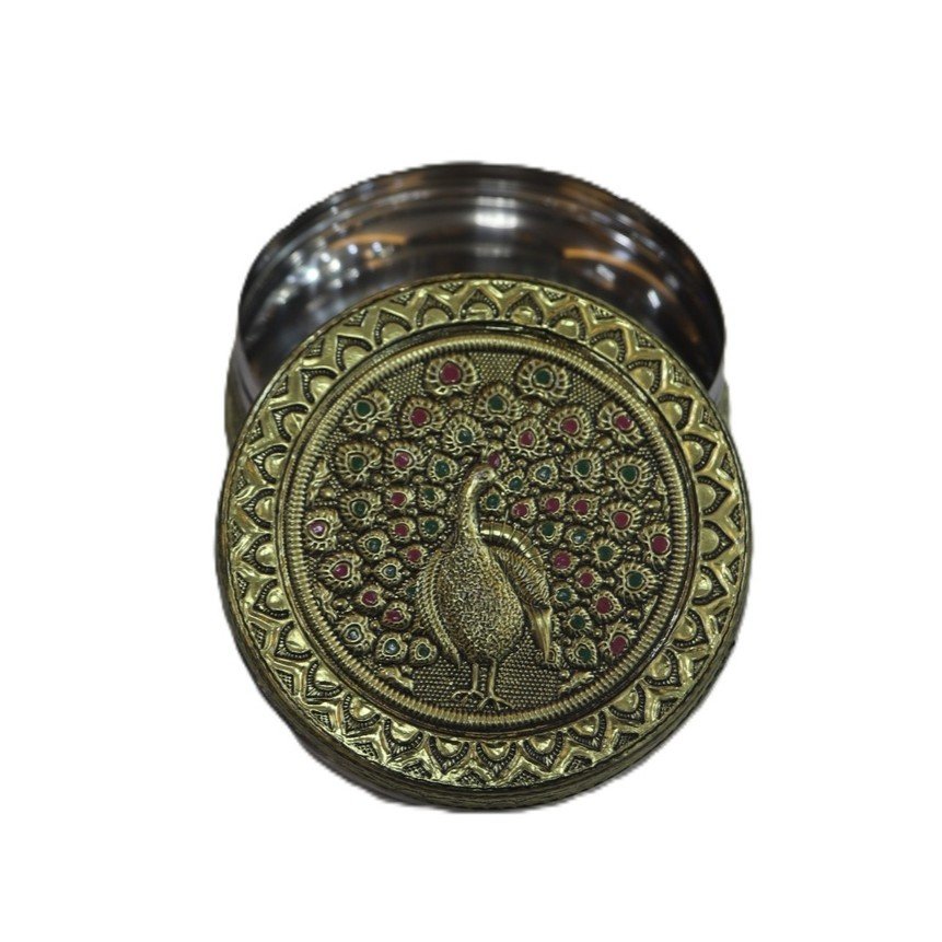 Kalamkari peacock-designed Stainless box large - Image 3