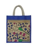 Jute bag  with Geometric & marine items printed shopping bag.