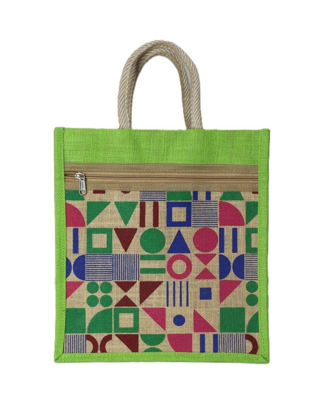 Jute bag  with Geometric & marine items printed shopping bag. - Image 3