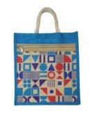 Jute bag with geometric and marie prints
