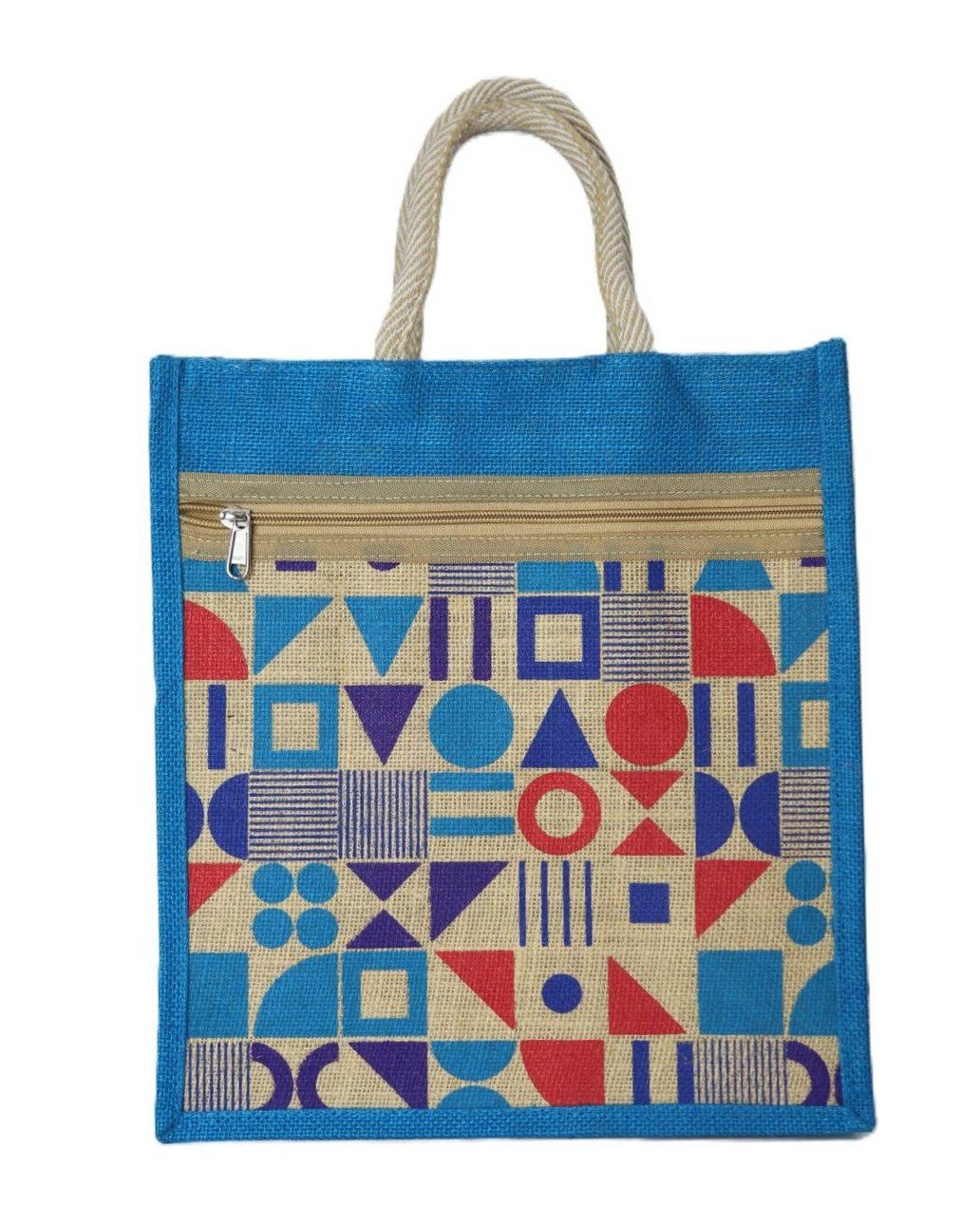 Jute bag with geometric and marie prints