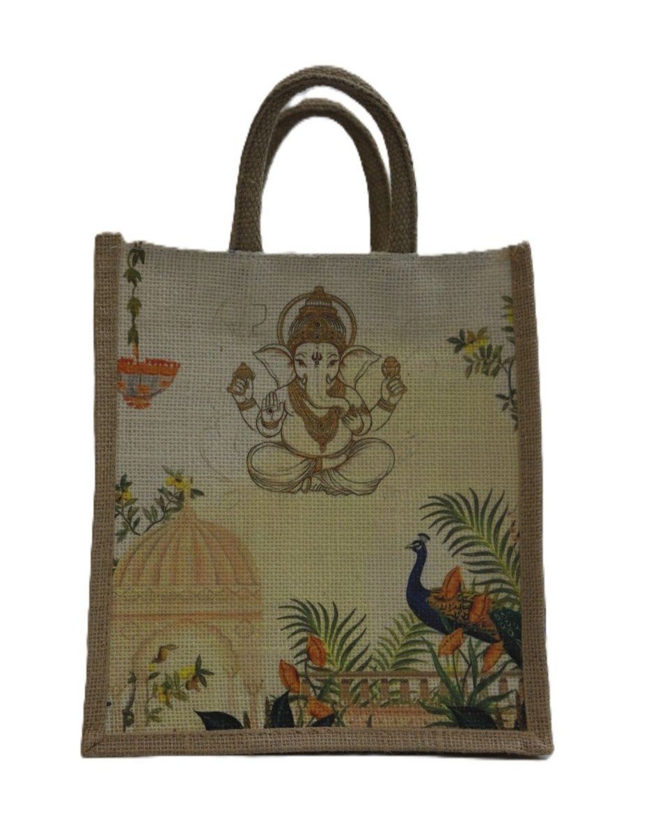 Digital vinayagar printed jute bag with zip