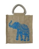Natural Jute bag with colorful elephant print