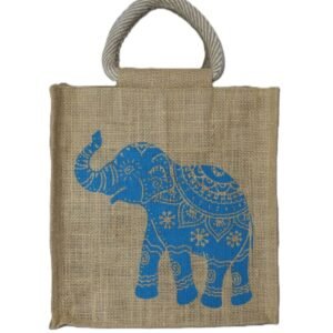 Natural Jute bag with colorful elephant print