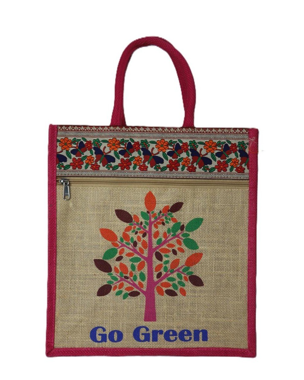 Natural jute bag with go green print