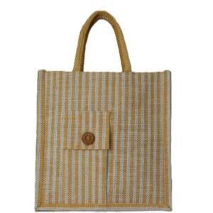 Color stripe jute bag with front pouch