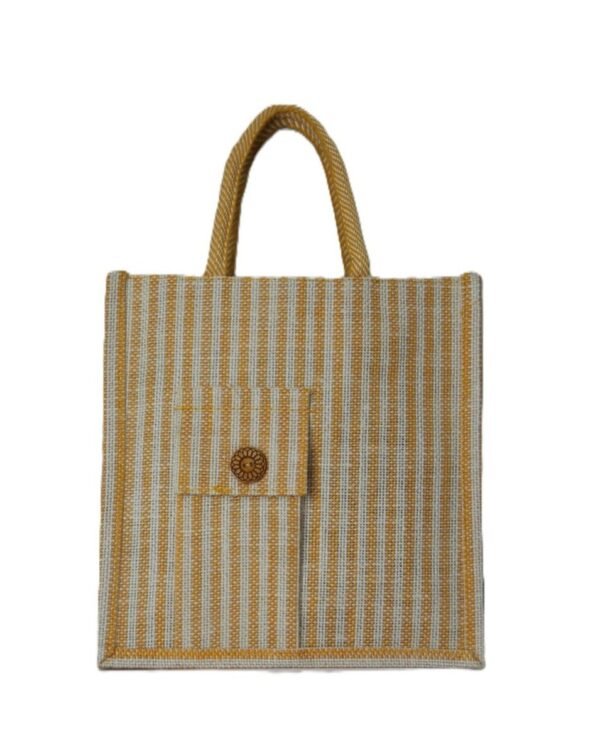 Color stripe jute bag with front pouch
