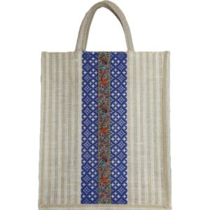 Jute bag with floral color stripe and jari
