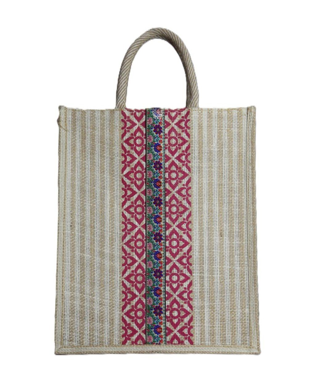 Jute Bag with colorful floral design and jari - Image 2