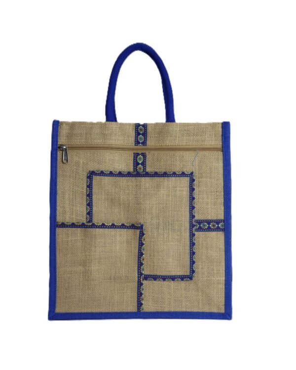 Jute bag with embroidered box-style jari-designed bag - Image 5