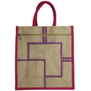Jute bag with box-styled jari embroidered bag